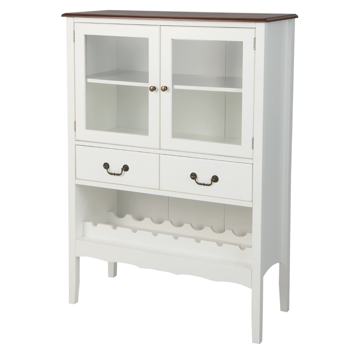 Buffet de Cuisine à 2 Portes vitrées avec 2 Tiroirs Porte-Bouteilles Meuble de Rangement Étagère Rég