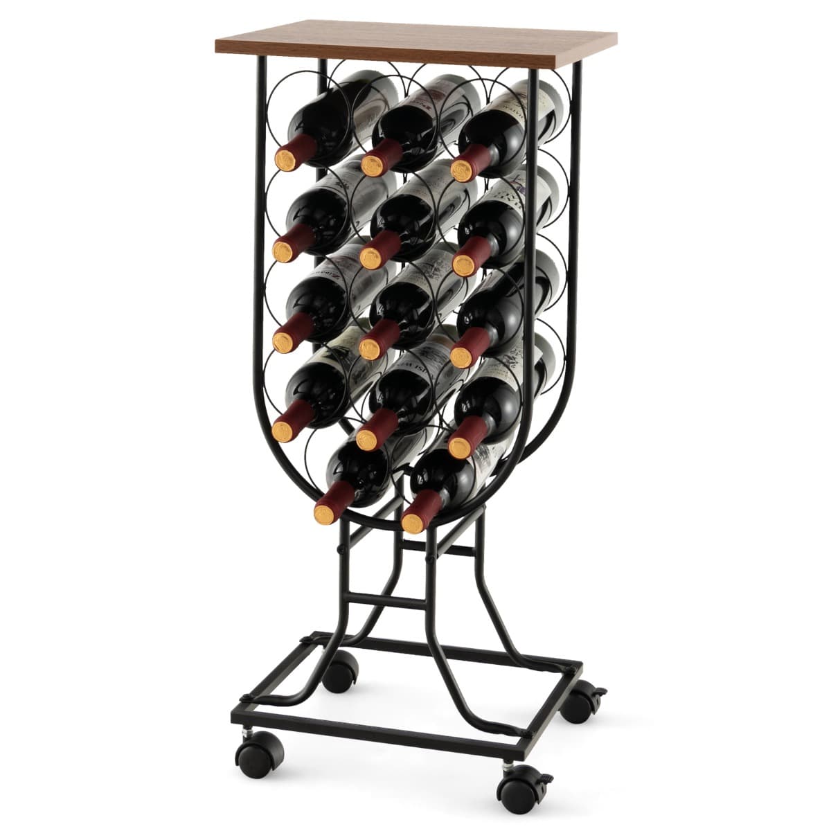 Casier à Vin Industriel en Métal pour 14 Bouteilles, Étagère à Vin Porte Bouteilles avec Roues Amovi