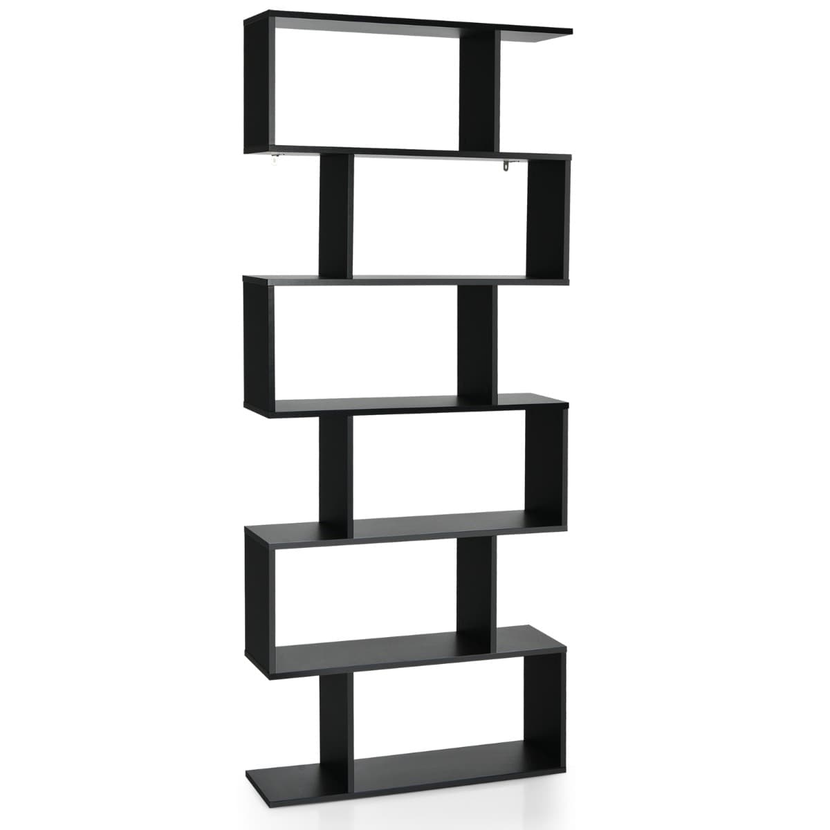 CostwayBibliothèque/Étagère de Rangement à 6 Niveaux-80x23x191 CM de Style Industriel en Forme de S pour Salon Chambre Noir