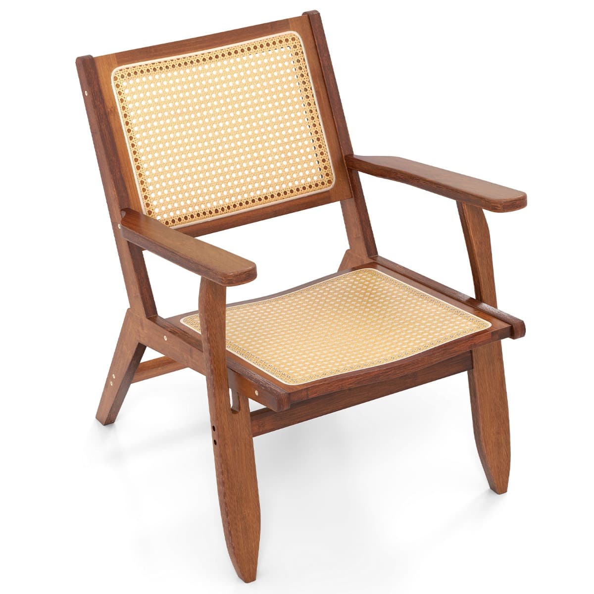 CostwayFauteuil d'Accent en Rotin Bohème Fauteuil Salon Moderne du Milieu du Siècle avec Bois de Bambou Solide Chaise de Lecture Noyer