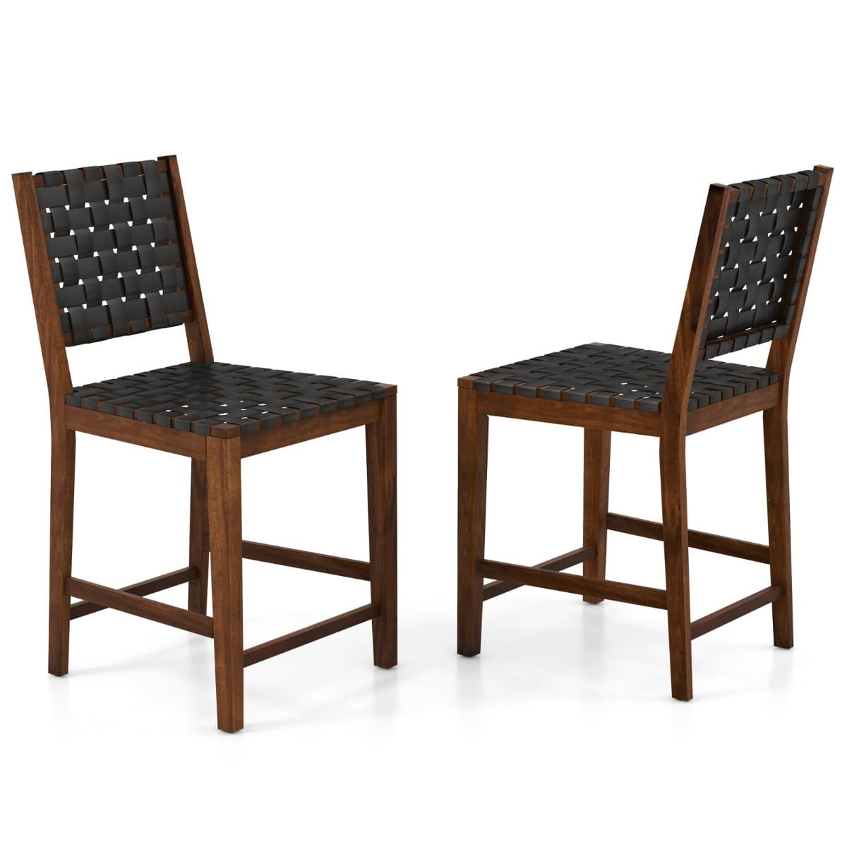 Lot de 2 Chaises Salle à Manger en Bois Massif Dossier Tissés de Sangles en Simili Cuir Hauteur d'As