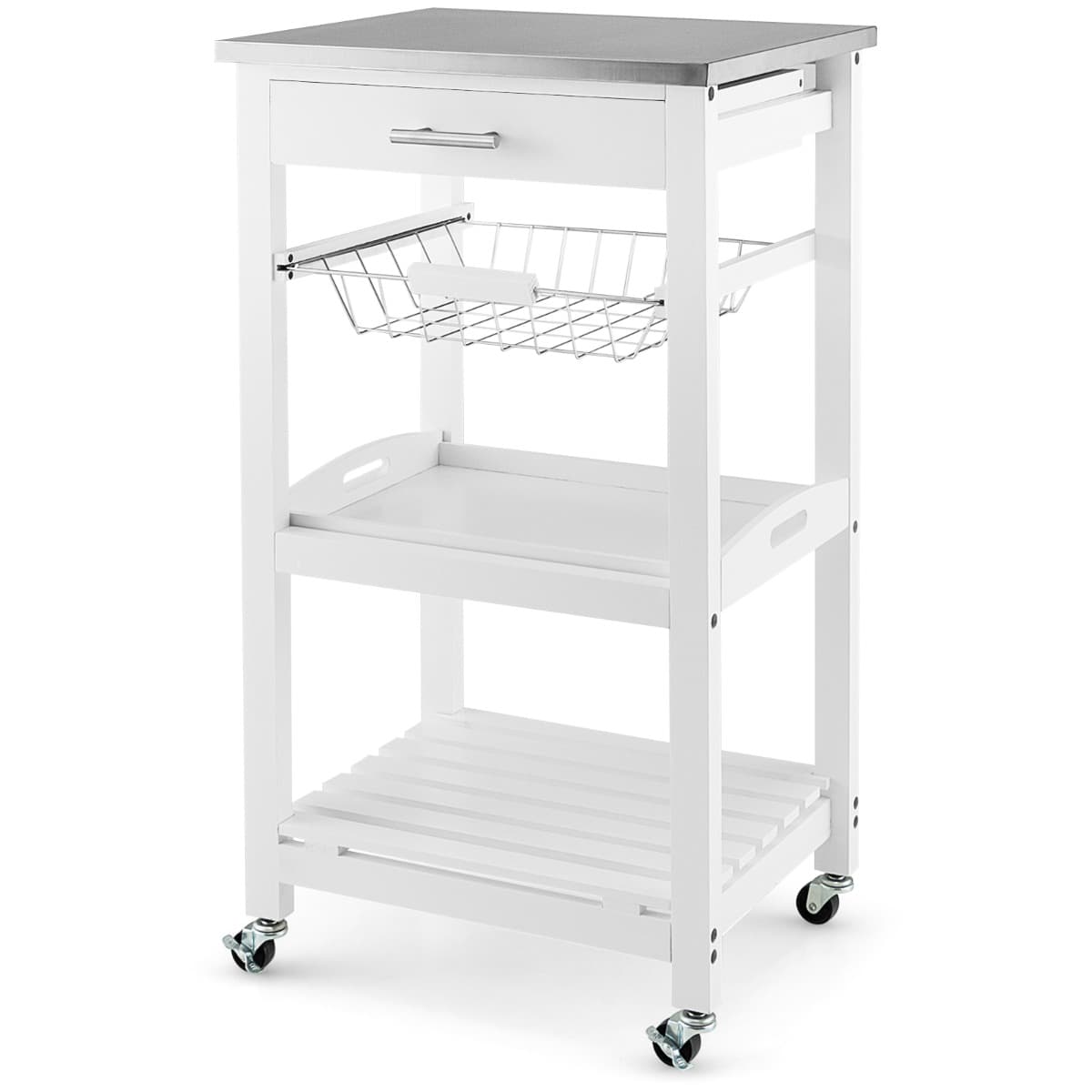 Desserte sur Roues avec Comptoir en Acier Inoxydable 47x39x85CM Blanc