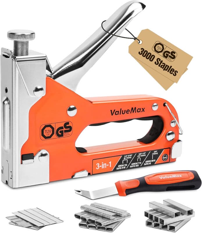 ValueMax 3 en 1 Agrafeuse Murale Multifonction avec 3000 Agrafes Agrafeuse Manuelle Adaptée aux Types 140, 28, 8 Type 140, 28, 8, Idéale pour Tapisserie, Fixations, Décoration, Menuiserie